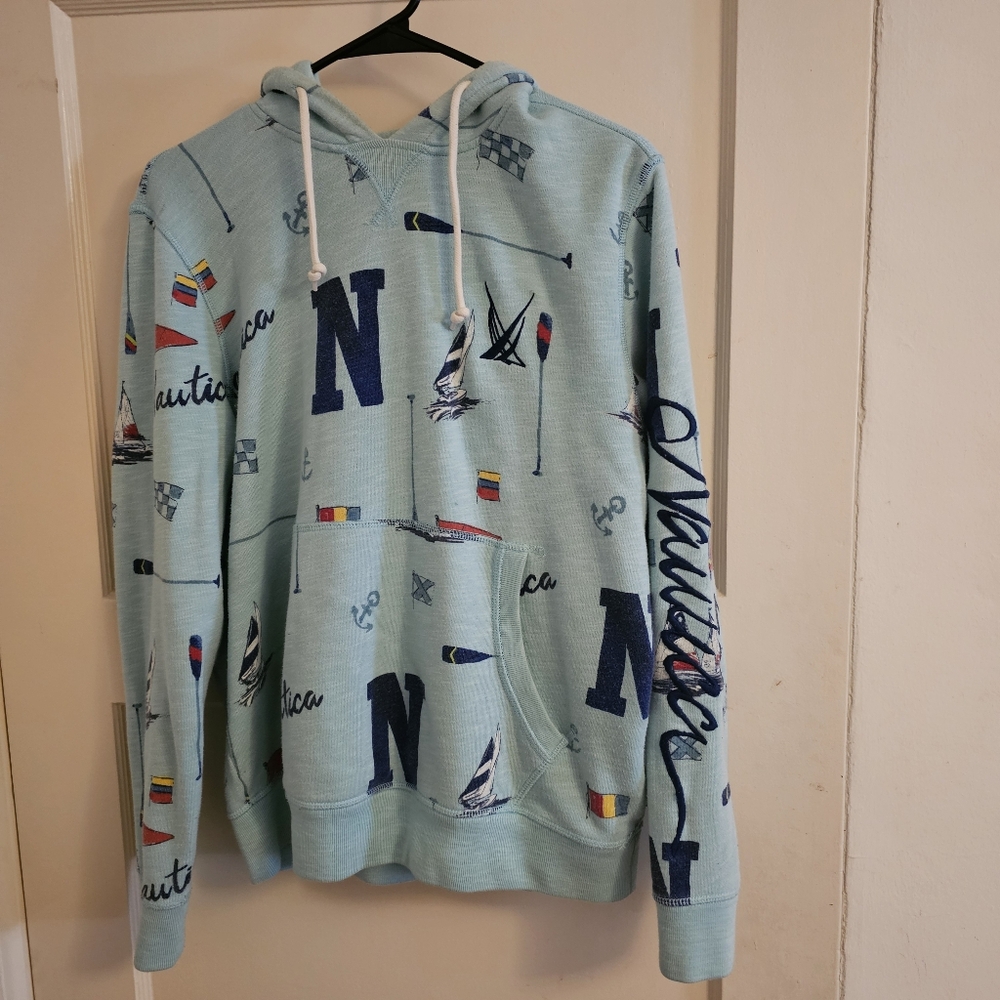 Nautica all over print light mens small blue Hoodie